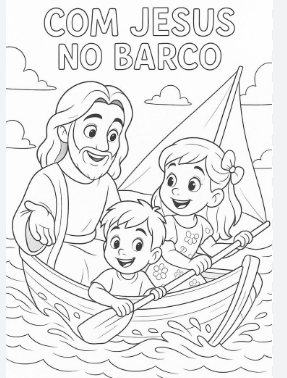 Prévia do PDF Cristão para Colorir - Com Jesus no Barco