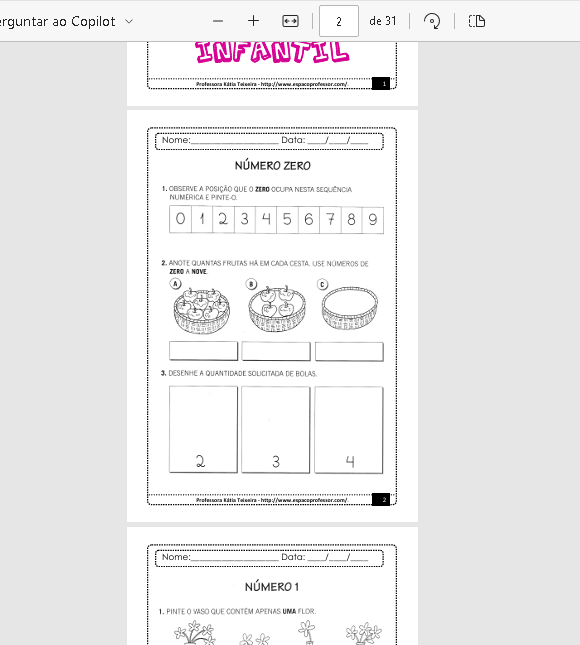 Prévia das páginas do Caderno de Matemática Infantil