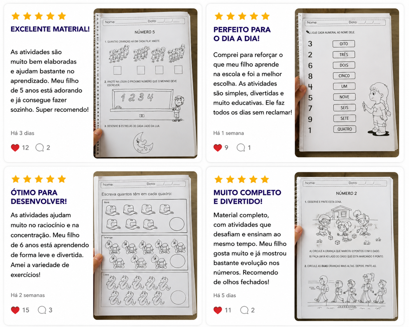 Depoimentos reais de mães que compraram o Caderno de Matemática Infantil